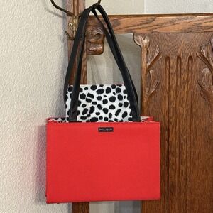 Vintage Y2K Kate Spade Handbag Red Canvas w/Leopard Print Liner